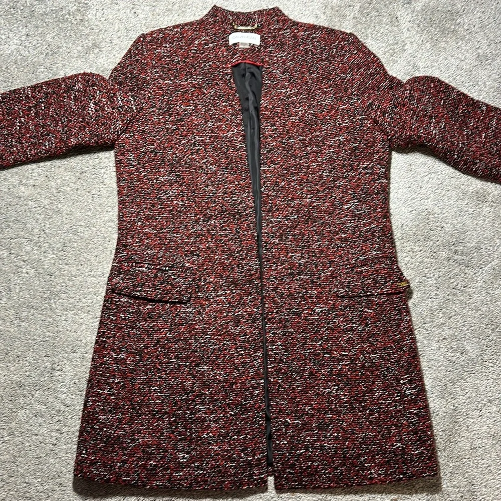 Calvin Klein Tweed Topper Jacket Open Front Collarless - Size 10 - Picture 4 of 16